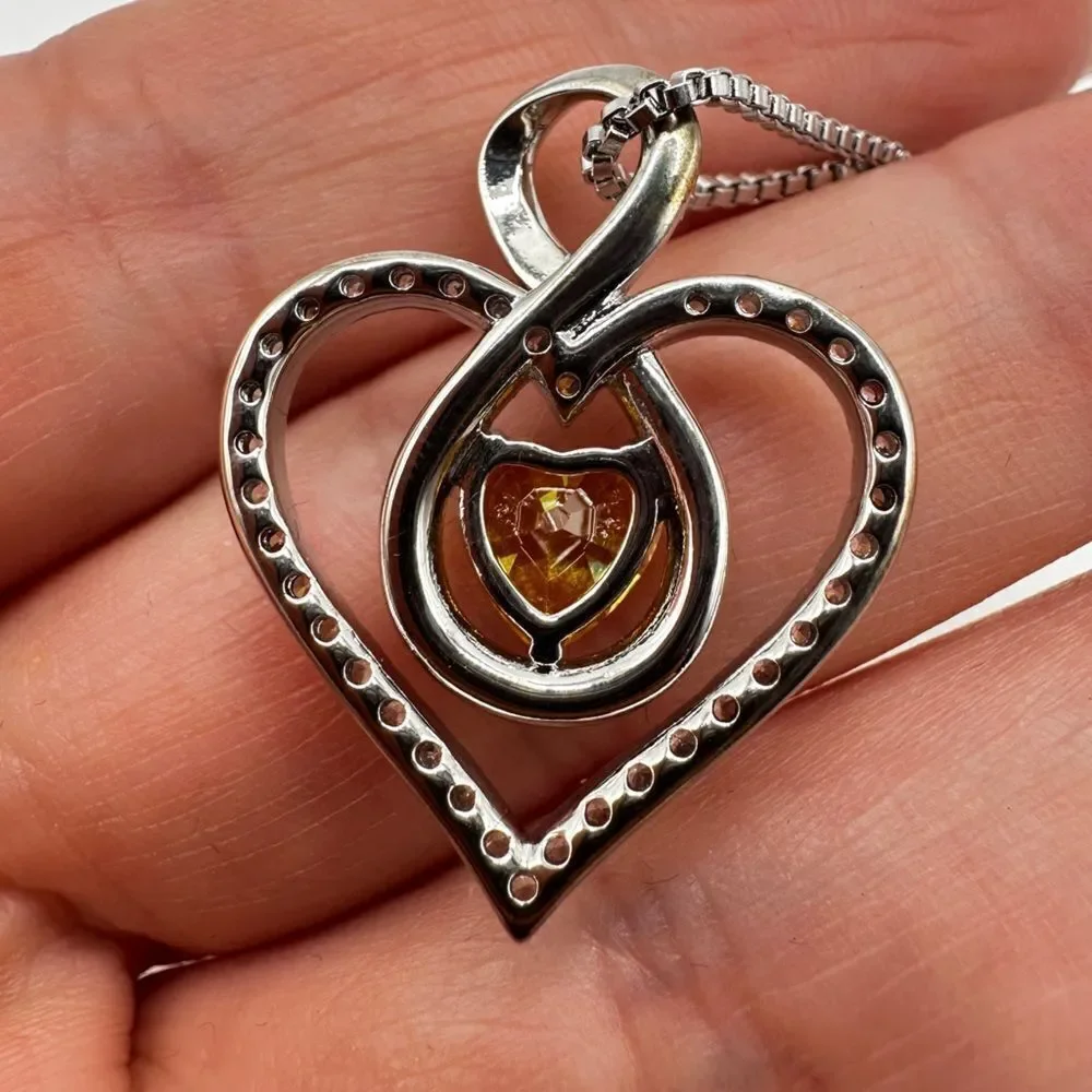 NIB, Redbee Brand 18kt GP/WG, 925 heart and yellow cz necklace!‎